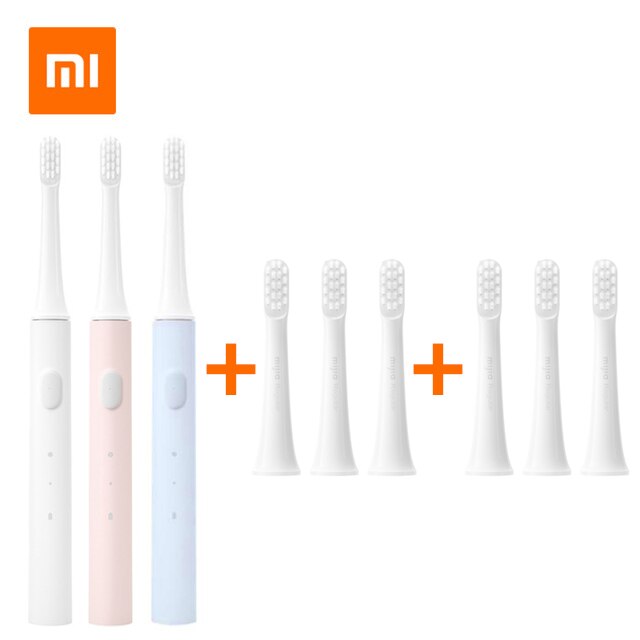 Xiaomi Mijia T100 Sonic Electric Toothbrush Cordless USB Rechargeable Waterproof Ultrasonic Automatic Tooth Brush for Adult: WhiteBluePink 6Brush
