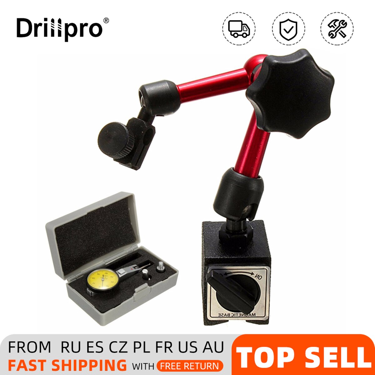 High Precision Flexible Dial Test Indicator 0-0.8mm Magnetic Base Holder Stand Magnetic Correction Gauge Stand Indicator Tool