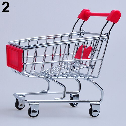 Mini Supermarket Hand Trolley Mini Shopping Cart Desktop Decoration Storage Toy For Kid Dollhouse Furniture Accessories: Red