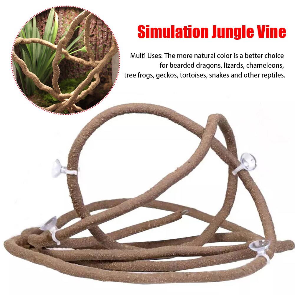 Lizard Turtle Pet Habitat Decor Flexible Reptile Terrarium Branch With Sunction Cups Simulation Jungle Vine PU Leather Climbing