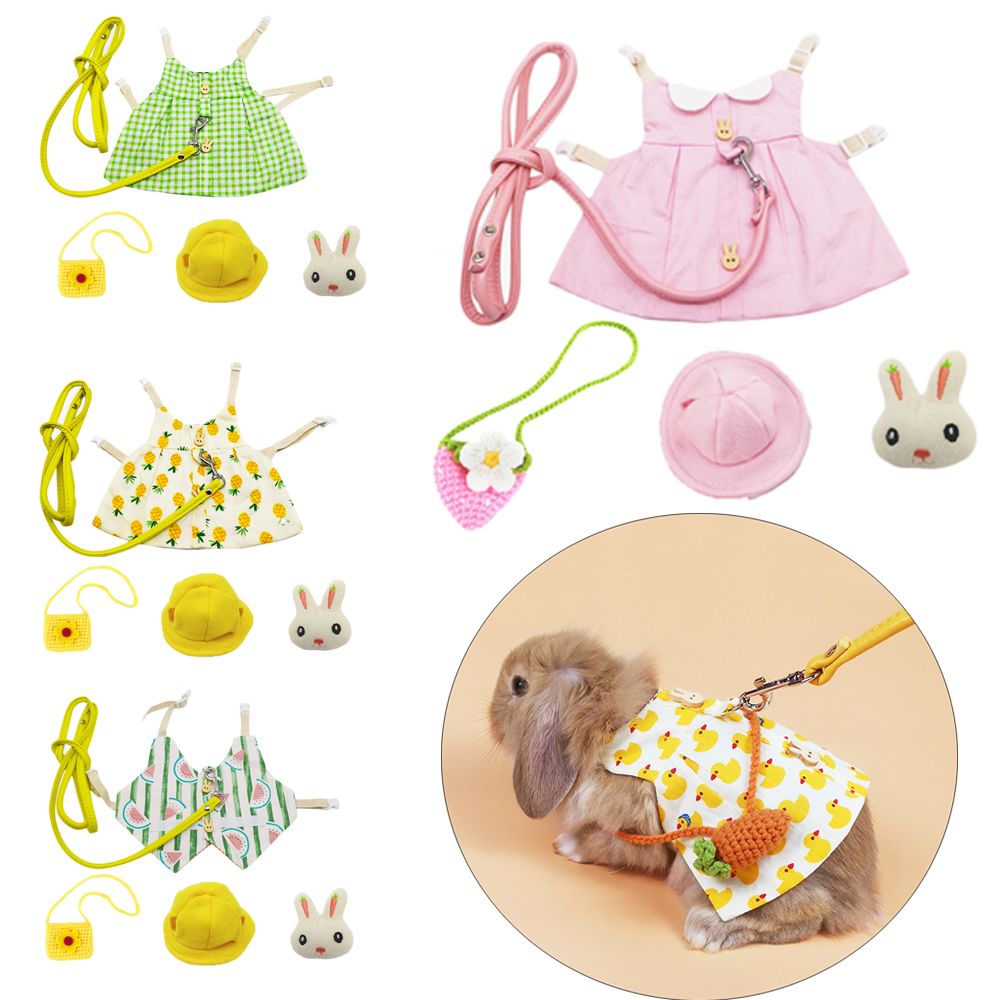 Alfileres de conejo encantadores para exteriores, arnés para hámster, chaleco para mascotas, traje de vestido de conejo, ropa de Animal pequeño, conjunto de sombrero