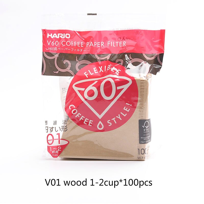 HARIO Japanese coffee filter paper cone V60 hand-made coffee drip coffee filter paper VCF-01/02 coffee filter: wood 1-2cup-100pcs