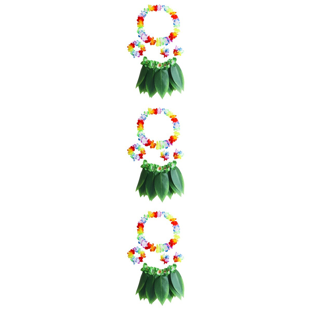 pcs Hula Skirt Hawaiian Costume Set with Green Leaves Leis Bracelets Headband Luau Party Favors for Beach Luau Party