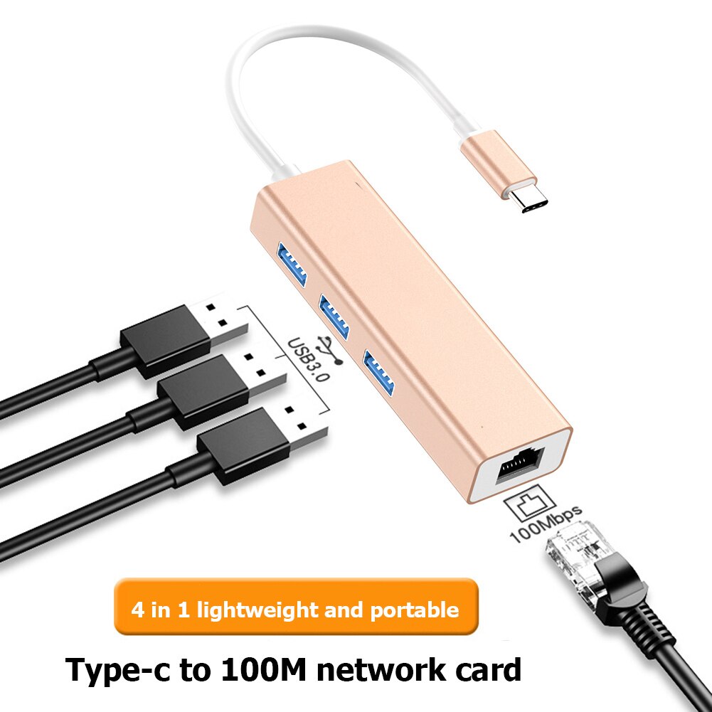 Usb-keskitin  rj45 10/100 mbps tyypin -c 3 portit ethernet-verkkokortti lan-sovitin keskitinmuunnin windows 7/8/10: lle mac os linux vista: Tyyppi-c c