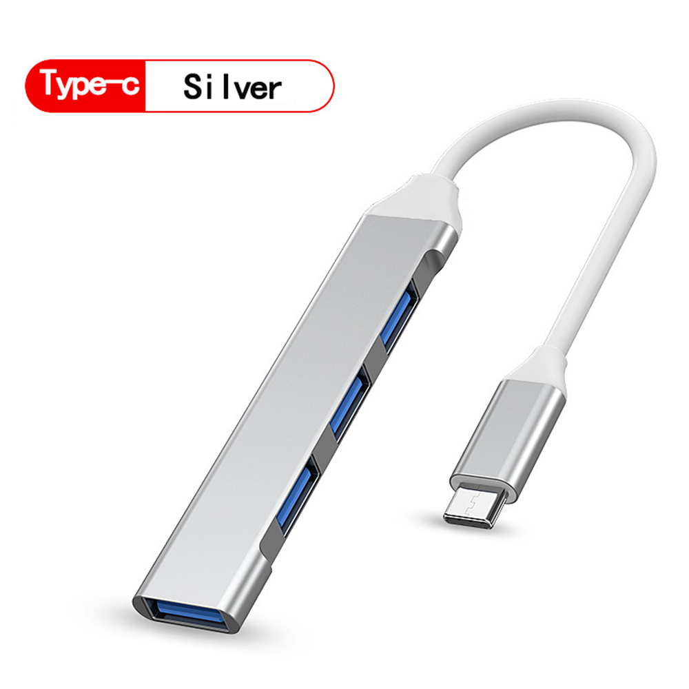 USB C HUB 3.0 typ C 3.1 3/4 Port Multi Splitter Adapter OTG USB dla Macbook Pro 13 15 Air Mi Pro HUAWEI PC akcesoria: Srebrny
