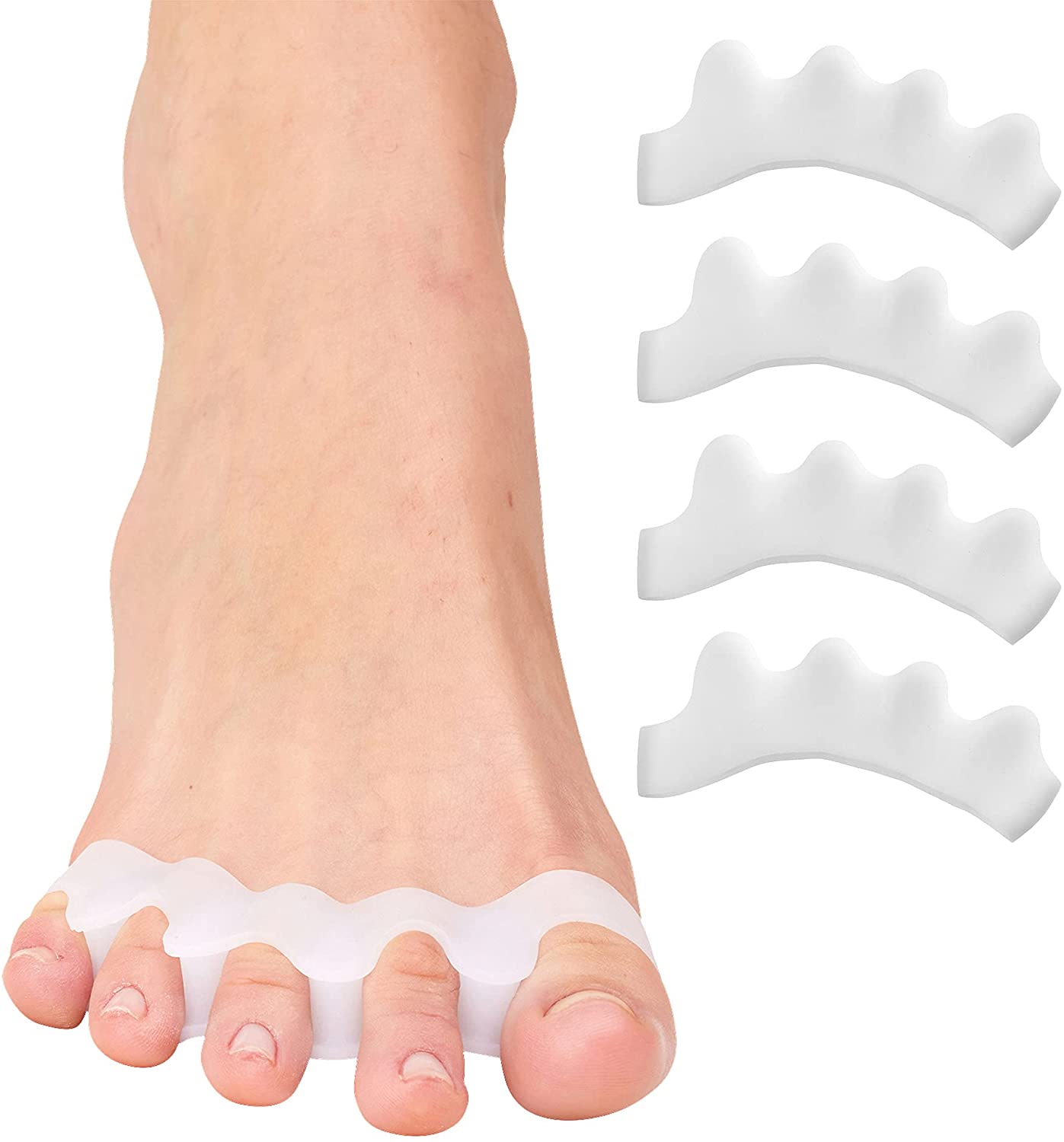 Separadores de dedos de los pies para corregir juanetes y restaurar los dedos de los pies a su forma Original, estirador de dedos del pie alisador correctores de dedos grandes, 1/2 pares: 2 Pair White