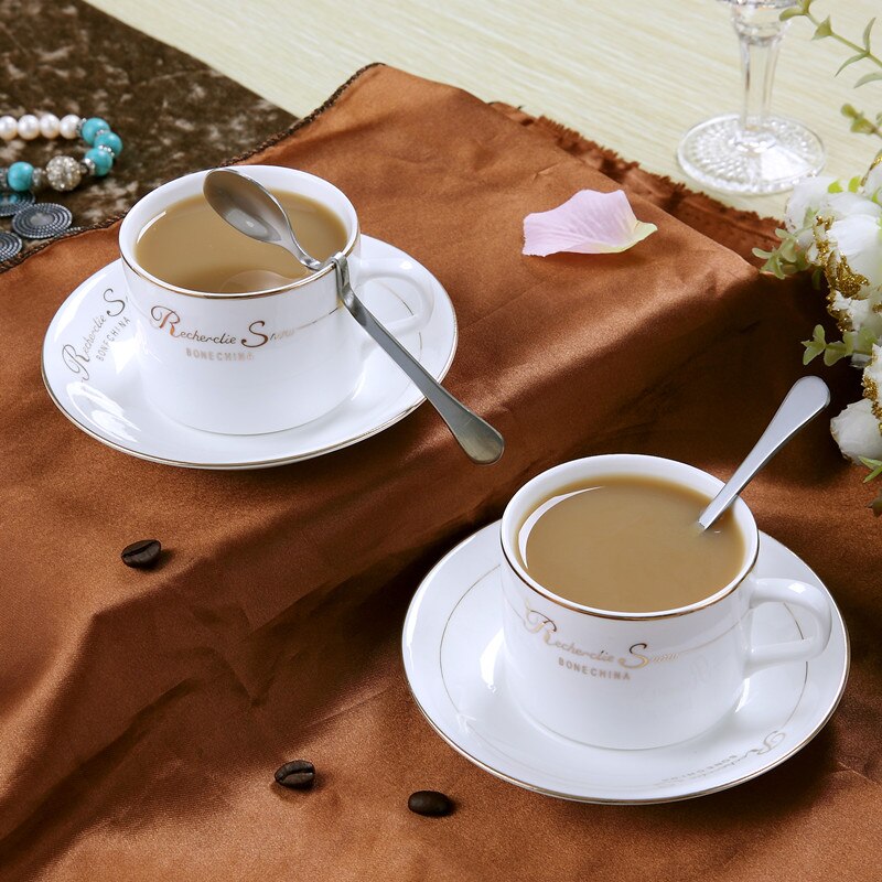 Mini Wit Keramische Kopje Thee Set Met Lepel Cappuccino Herbruikbare Koffie Mok Afternoon Tea Koffie Kopjes Kopjes En Schoteltjes AF50BD