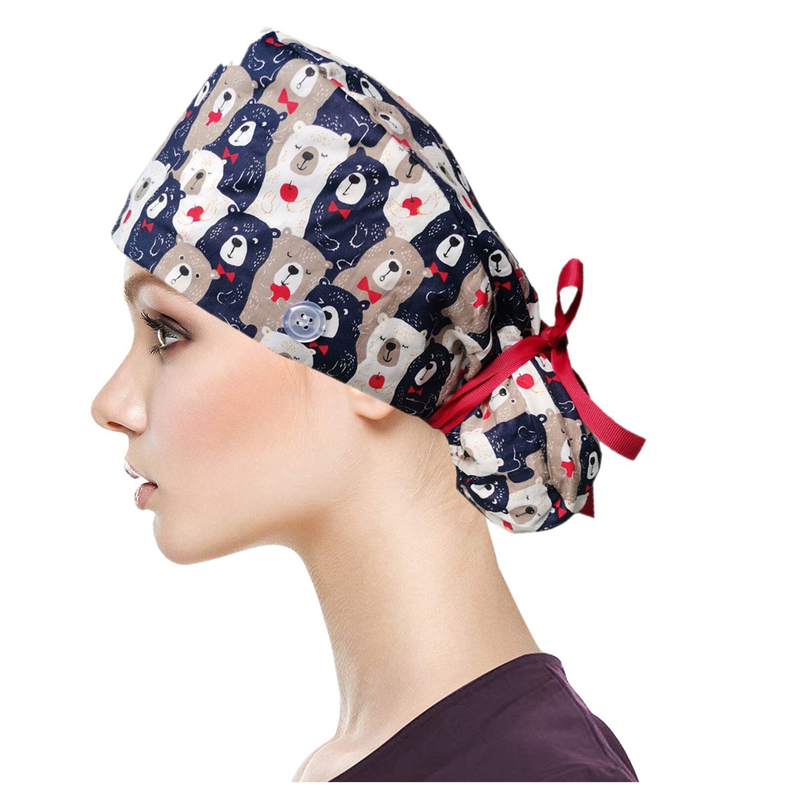 25# 3PC Unisex Adjustable Working Nursing Cap gorro quirófano Button Long Hair Sweatband Hat nurse Cap Cartoon print Gourd hat: H