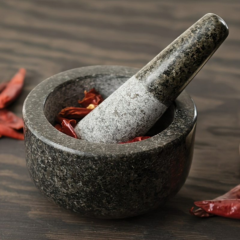 Mortero y maja, mortero y mortero de granito pulido para moler trituradora de hierbas, hacer salsa de aguacate, salsa, pimienta, trituradora