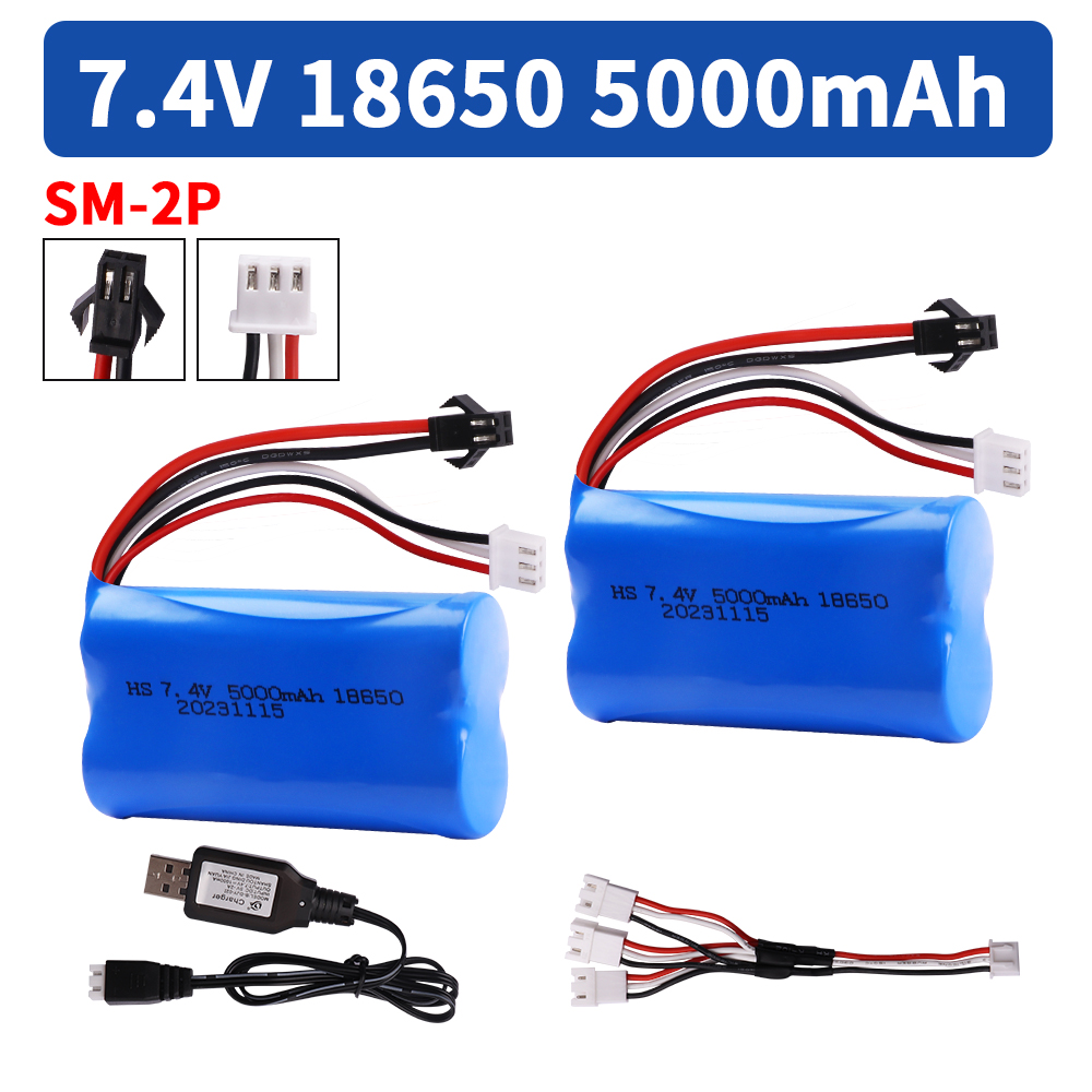 18650 Batterij 7.4V 5000mAh Lipo Batterij SM Plug voor WPL MN99S D90 U12A S033g Q1 H101 H103 Rc boten Auto Tanks Onderdelen