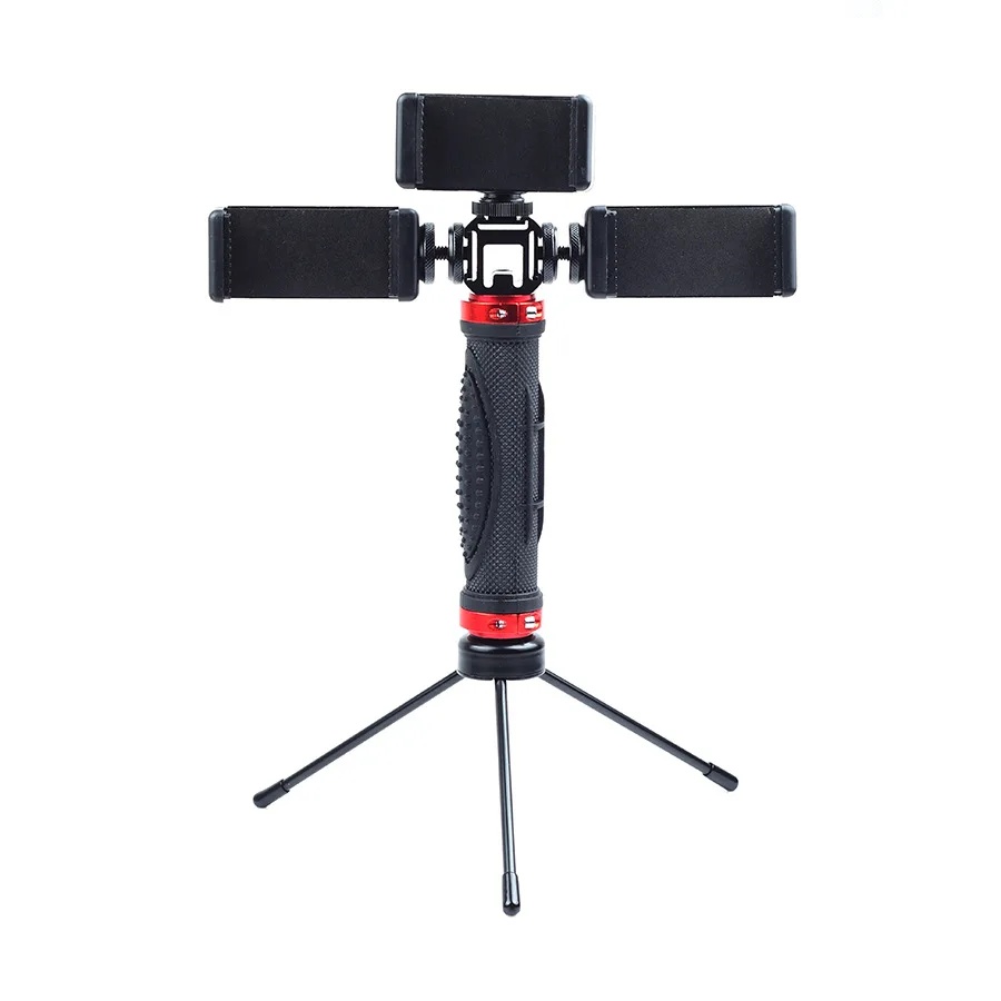 Handheld Stabiele Selfie Stick Stand Live-uitzending Snelle Hand Dual Machine Positie Clip Hoofd Accessoire Universele Foto Nemen Naar: Marineblauw