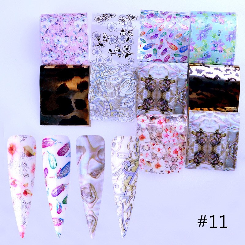 10pcs Nail Foil Polish Stickers Mix Flower Leopard Transfer Foil Nails Decal Sliders For Nail Art Decoration Xmas Designs: 11