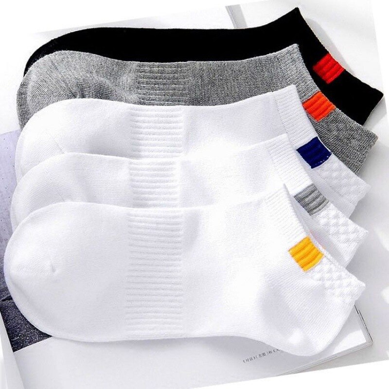 10 Stuks = 5 Paar/partij Zomer Katoen Man Korte Sokken Mode Ademende Man Boot Sokken Comfortabele Casual Sokken Mannelijke Witte: 5 colors 5 pair