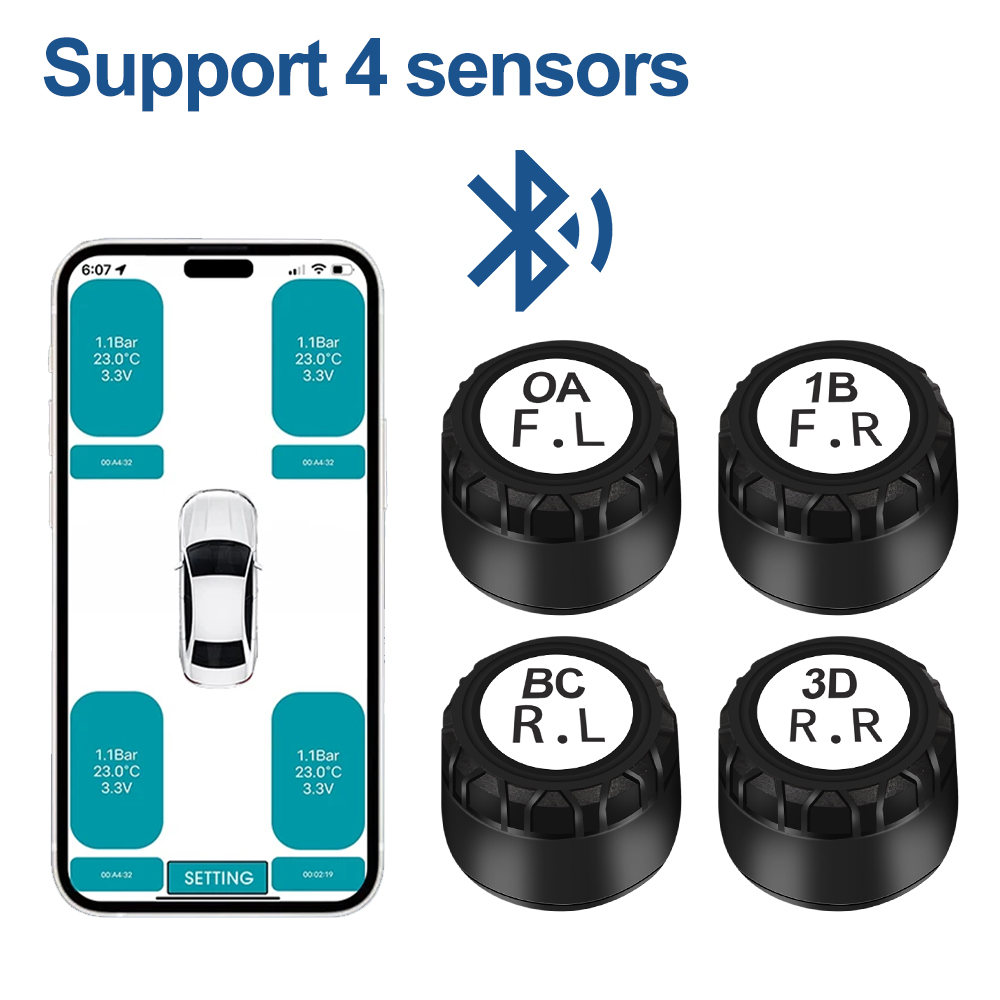 Bluetooth 5.0 Auto Motor Bandenspanningscontrolesysteem Externe TPMS Autobandenspanning Sensoren voor Android/IOS: Default Title