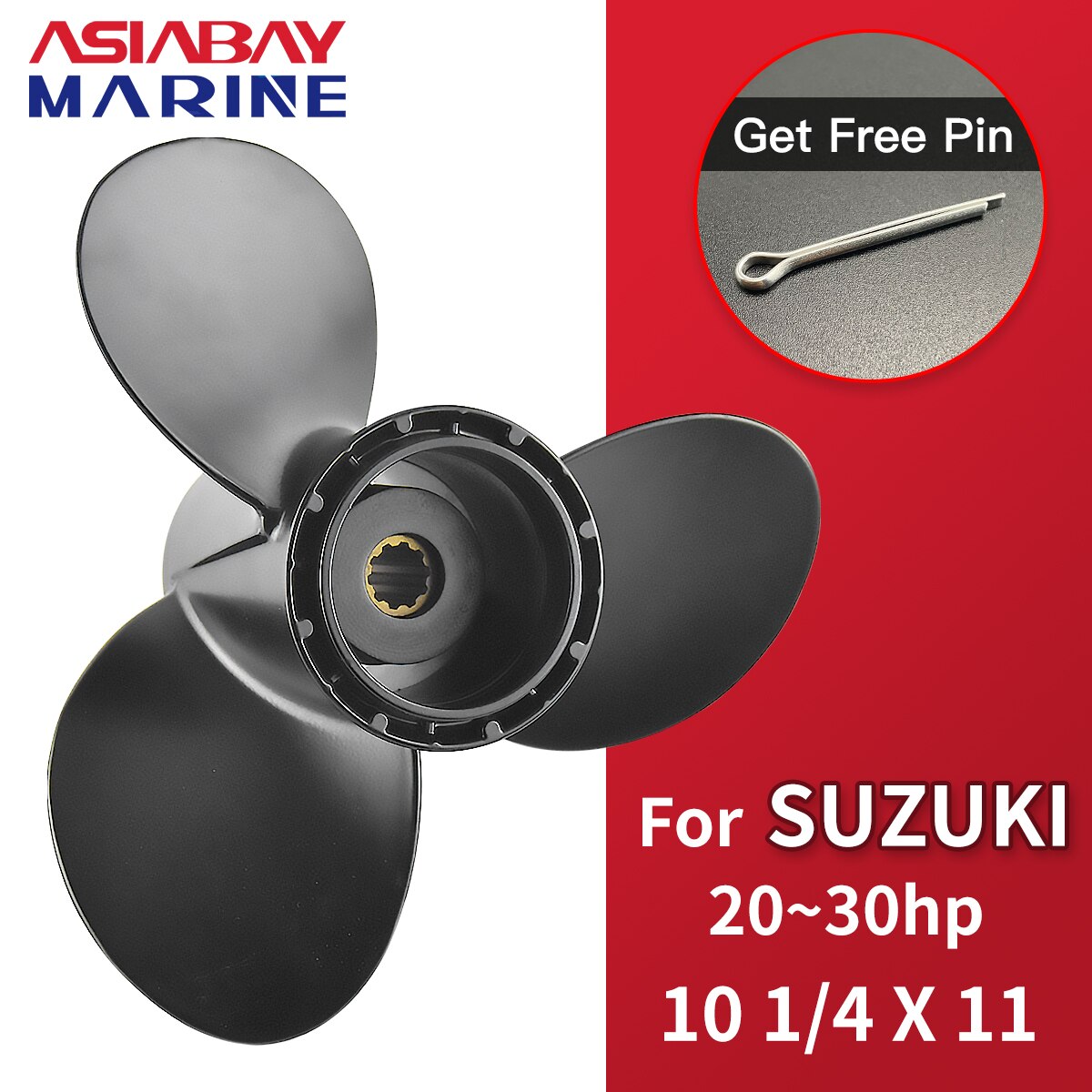 Voor Suzuki Buitenboordmotor Propeller 20Hp 25Hp 30 Hp 10 1/4X11 Boot Motor Aluminium Schroef 3 Blade 10 Spline Fit 20 25 30 Hp 10.25*11Inch