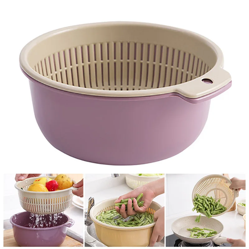 Double Drain Basket Bowl Washing Storage Basket Strainers Bowls Drainer Vegetable Cleaning Colander Kitchen Gadgets Tools