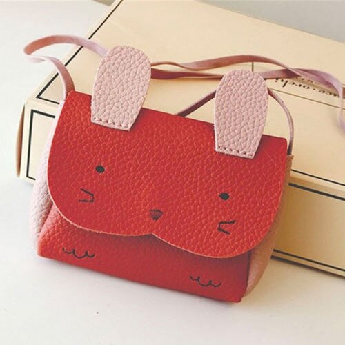 Baby børn piger dejlig lille kanin solid 4 farve pu læder crossbody skuldertaske messenger håndtaske taske tasker: Rød