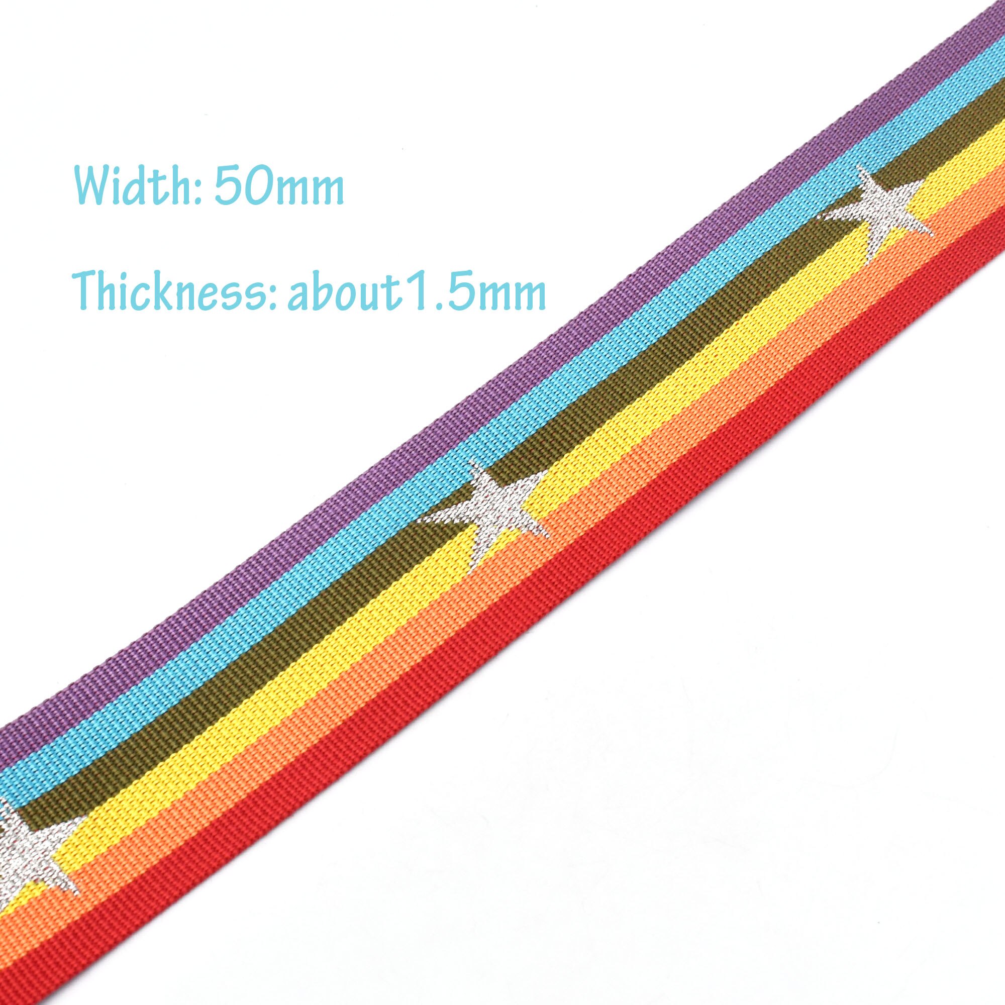 2 &quot;Regenboog Singels Met Ster Patroon Strap Webbing Heavy Duty Belt Bag Strap Portemonnee Singels Hond Kraag Geweven Riem 1/2/3/5Yards