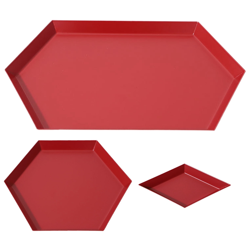 Year Red Polygonal Fruit Plate Combination Storage Tray Nordic Geometric Rhombus Metal Hexagon Jewelry Tray