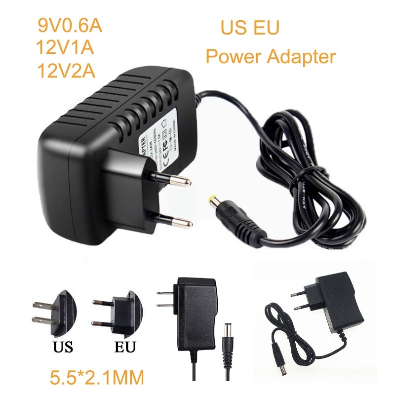 Goedkoopste 9V 0.6A 12V 1A 2A 2.5A Ac Volt Dc Power Adapter Supply Eu Us Plug Charger Monitor regelgeving Charger Adapter Supply
