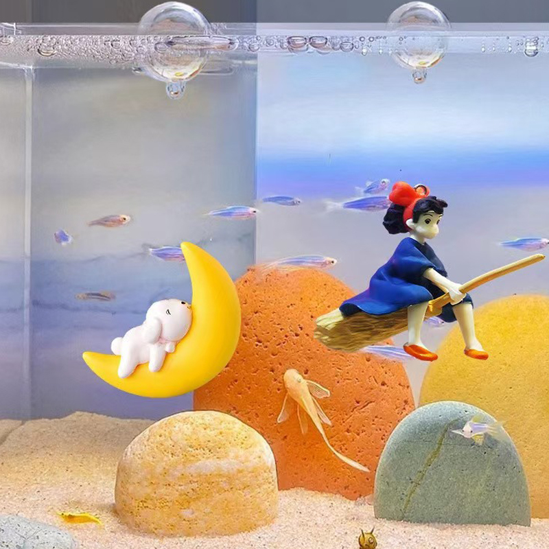 Tanques de peixes dos desenhos animados decoração mini mergulhador simulado flutuante sereia aquário decoração do tanque de peixes kiki pingente acessórios do aquário