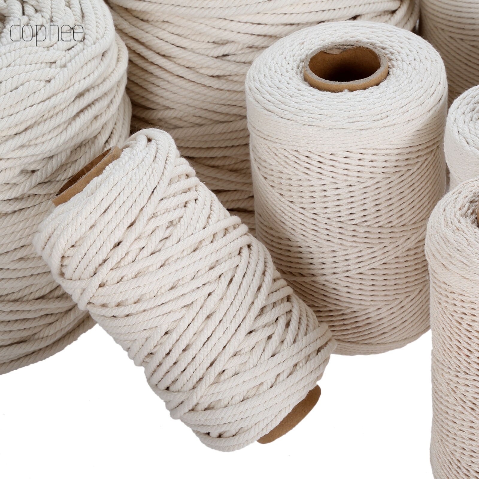 dophee 2-10mm Macrame Rope Twisted String Cotton Cord For Handmade Natural Beige Rope DIY Home Wedding Accessories