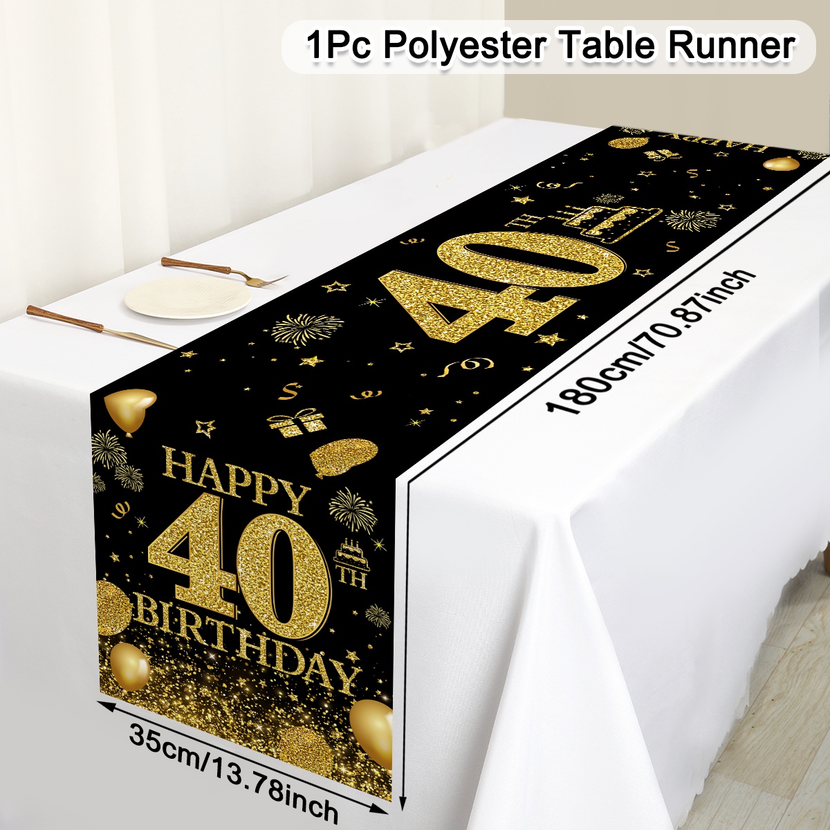 Svartguld grattis på födelsedagen bordslöpare 30th 40th 50th födelsedagsfest bordsdekoration för hemmet jubileumstillbehör: Röd