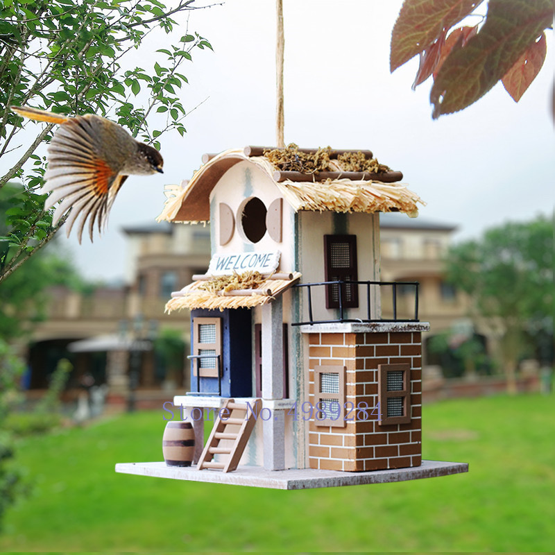 Casa de pájaro Nido de Pájaro villa hecha a mano de madera creativa y linda casa decoraciones al Aire Libre Parque Forestal Casa de pájaro salvaje protección