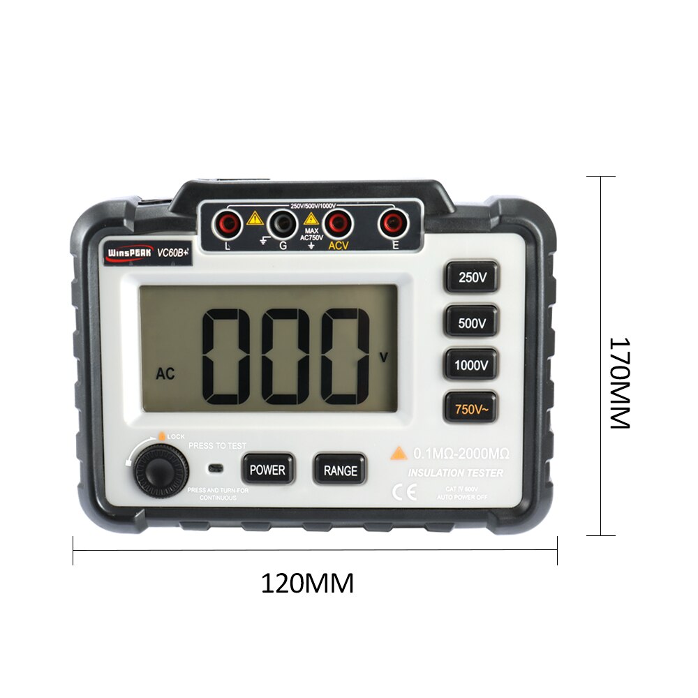 Insulation Resistance Tester Low Loss High Ratio Insulation Meter Digital Ohmmeter Megameter 250V/500V/1000V DC Voltage Output
