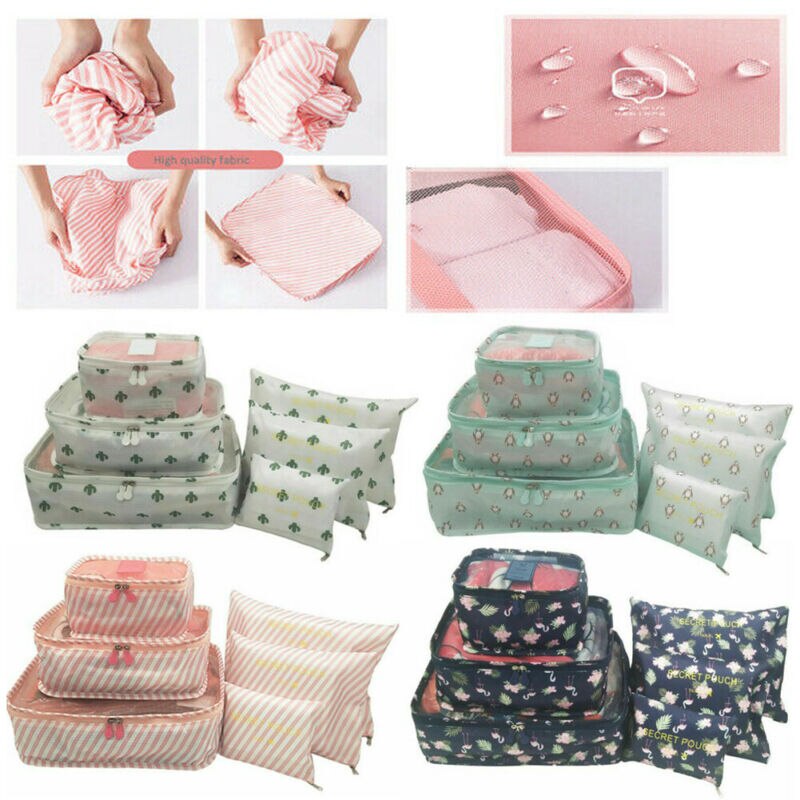6Pcs Waterproof Clothes Storage Bags Packing Cube Travel Luggage Organizer Pouch