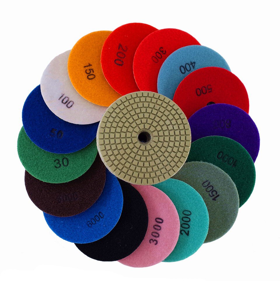 Juego de almohadillas de pulido de diamante en húmedo de 4 ", juego de pulidor Ideal para granito, hormigón, piedra de mármol, encimera de cerámica, amoladora de piso 17 Uds.: 16pcs