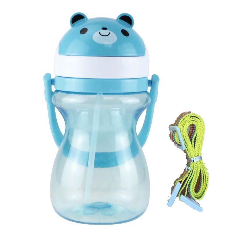 Cartoon dier baby waterfles kinderfles met rietje kinderdrinkfles rietje fles met handvat beker lekvrij: Blauw