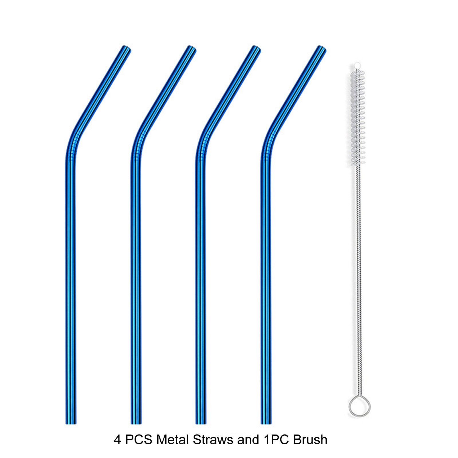 House Reusable Stainless Steel Straws Metal Straight Bent Drinking Straws with Cleaner Brush Reusable Straw Party Bar Accessorie: Blue
