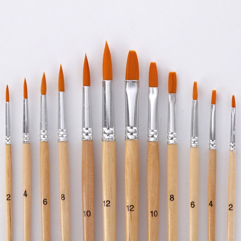 Juego de pinceles de nailon para pintura al óleo, 12 unidades por lote, con diferentes tamaños, color Log-color, para acuarela, dibujo Acrílico