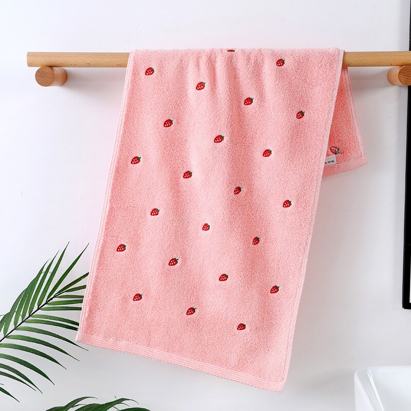 Serviette de toilette en coton brodée pour le visage, serviette de bain confortable en coton, pour adulte et enfant, gant de toilette pour les mains, serviettes de salle de bain 34 x 74cm 1pc: Fraise rose