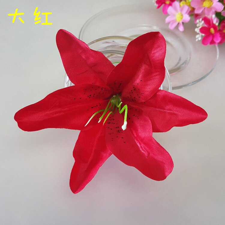 Flores de lirio artificiales de 13CM, cabezas de flores de seda, lirios de simulación, decoración de en casa, boda, manualidades de álbum de recortes, 10 unids/lote: red