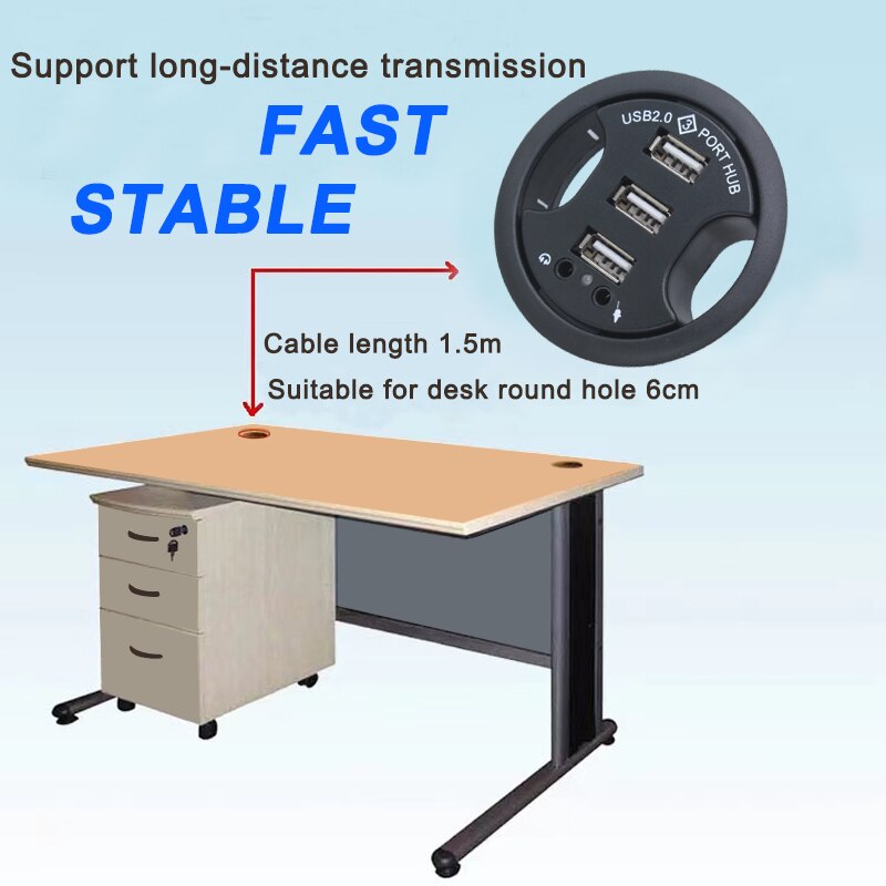 USB Hub USB 2.0 Desktop Grommet USB 2.0 Hub Audio Desk Mount Adapter 3 Port Mount In Desk Multi USB 2.0 Ports