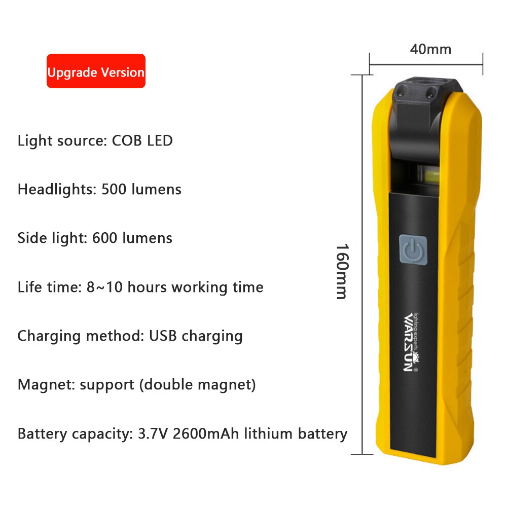 ledet arbeidslys bærbar kolbe arbeidslys lampe arbeidslampe arbeidslampe lommelykt xpe arbeidslys søkelykt usb oppladbar 10w