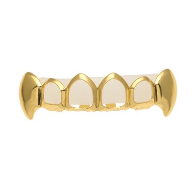 1 stk hip hop tænder sæt sølv guld tand top bund caps punk falsk dental grill til kvinder mænd krop smykker cosplay fest: Guld top