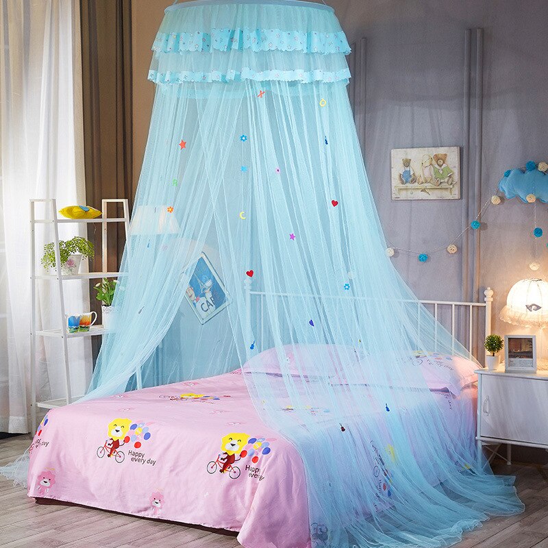 Bed Luifel Netto Ronde Hoepel Prinses Meisje Lace Bed Canopy Klamboe Voor Slaapkamer Opgehangen Koepel Kant Klamboe: Blue