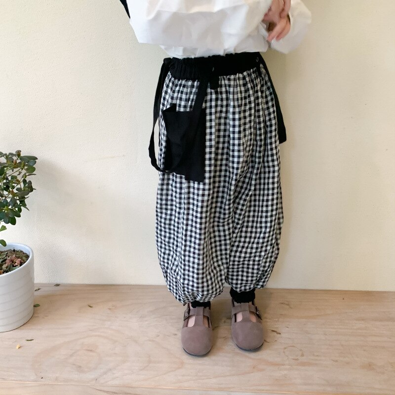 Pantalones de primavera y otoño para bebés, pantalón a cuadros con tirantes tipo linterna, Leggings coreanos de estilo coreano y japonés,