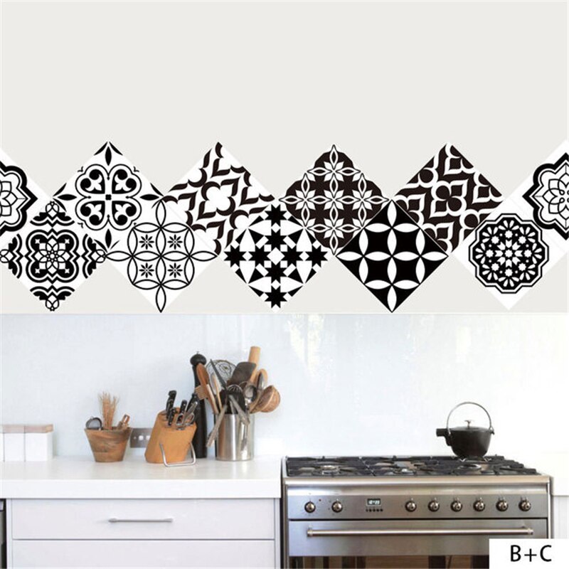 Waterproof Retro Black and White Tile Stickers Bathroom Kitchen DIY Stitching Stickers Moisture-proof Wall Stickers