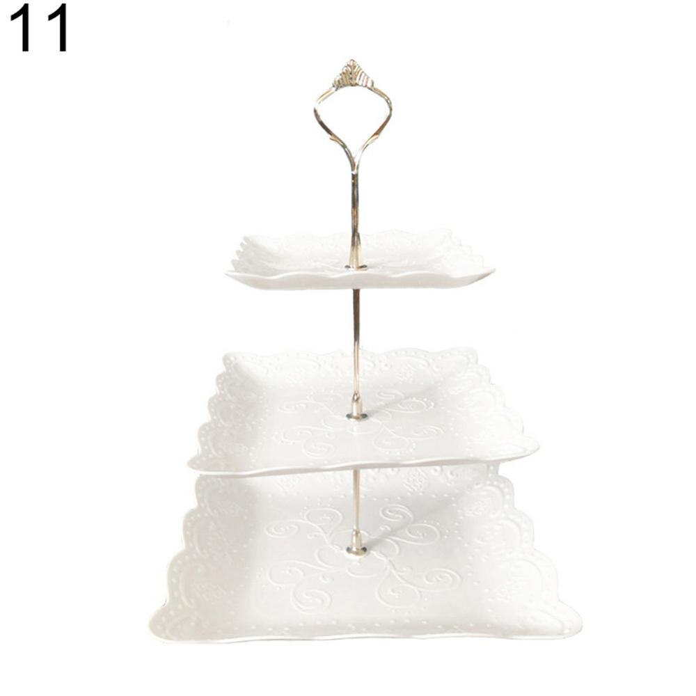 2/3 Tiers Fruit Cake Plate Holder Stand Home Festival Party Dessert Storage Rack Round/square/flower Dessert Plates Storage Rack: 11