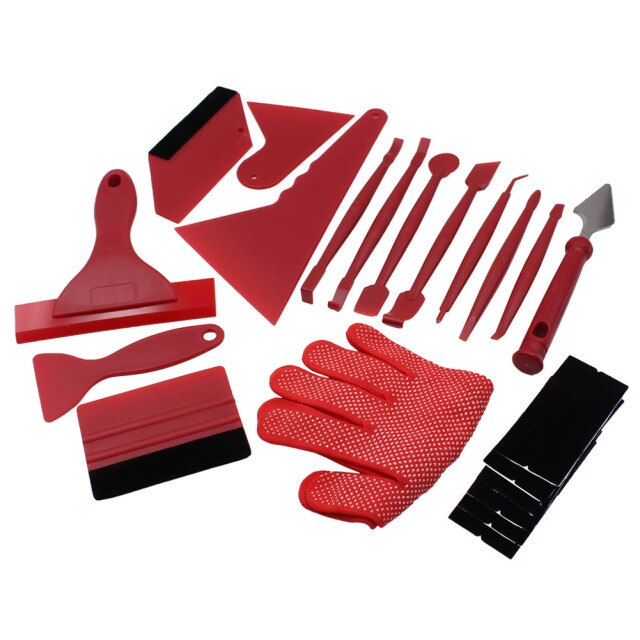 21Pcs Car Vinyl Wrap Tools Carbon Fiber Film Wrapping Cutter Aid Tool Window Tint Squeegee Razor Scraper Sticker Car Accessories: Red