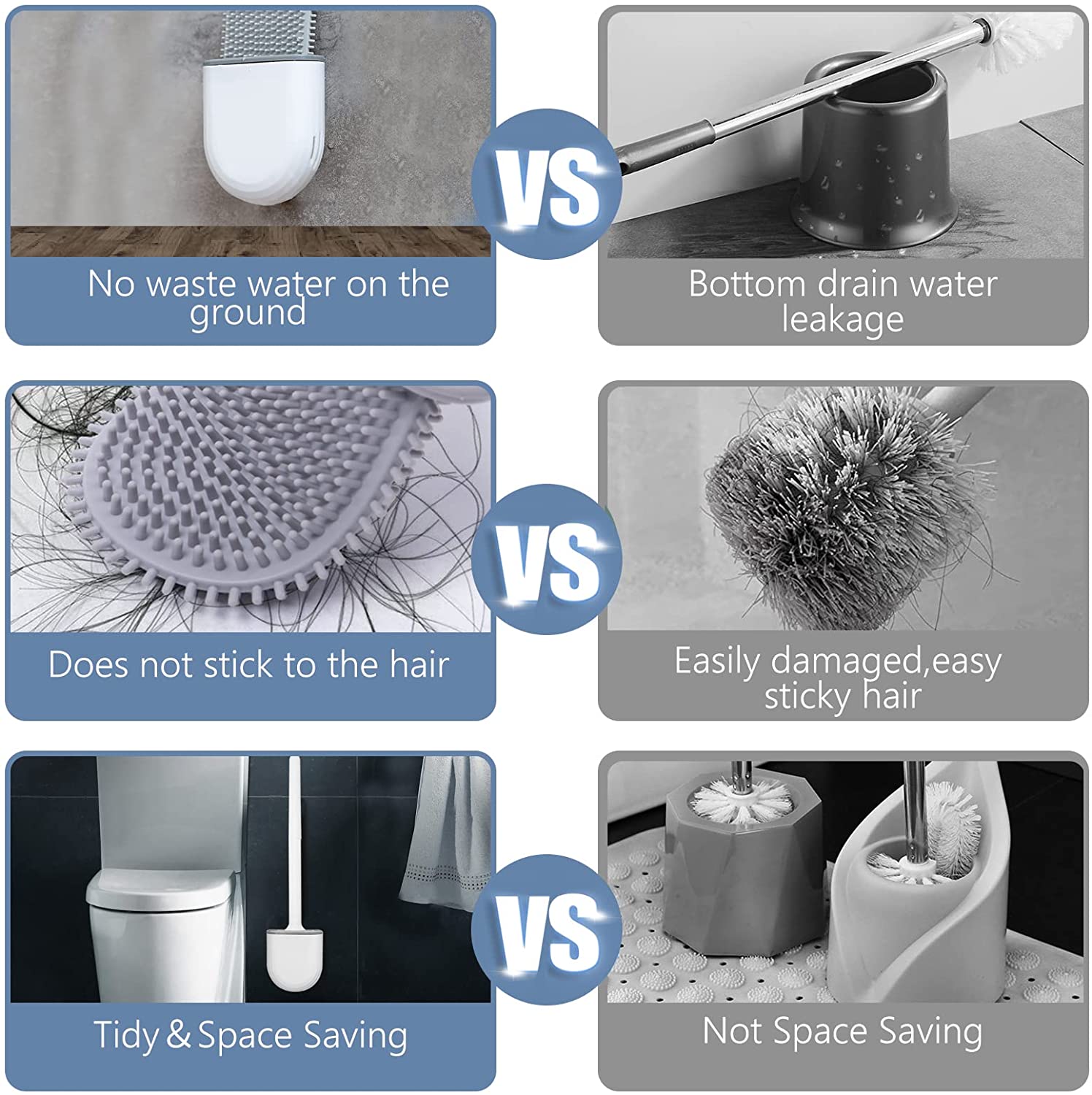 Silicone Toilet Brush for Bathroom ,Detachable Handle Toilet Bowl Brush and Holder Set Soft Bristles with Quick Drying Holder