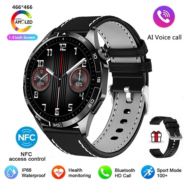 2024 novo para huawei xiaomi gt4 pro relógio inteligente masculino nfc gps rastreador amoled 466*466 tela hd freqüência cardíaca bluetooth chamada smartwatch: Vermelho