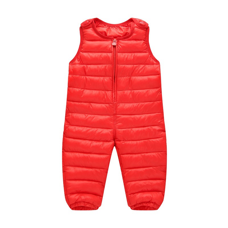 CITRUS Children Braces Pants Down Trousers Baby Boy Girl Cotton Thickening Winter Warm Down Trousers Braces Pants: Red / 9-12M