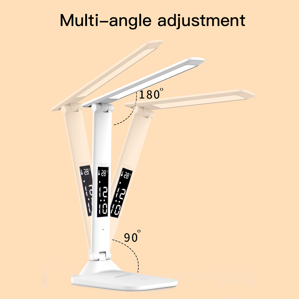 USB-bureaulamp 3 niveaus dimbaar aanraaknachtlampje Oplaadbaar multifunctioneel opvouwbaar met kalenderklok Studie-leeslamp