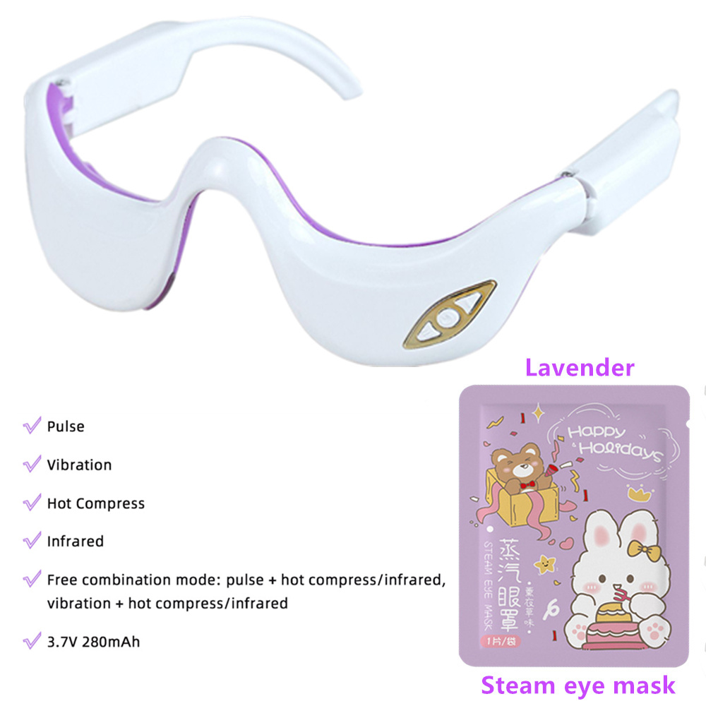 EMS Pulse Vibration Under-Eye Massager Heated Relieves Eye Fatigue Eyes Massage Glasses Dark Circle Eye Bags Eye Fat Remover: WHITE