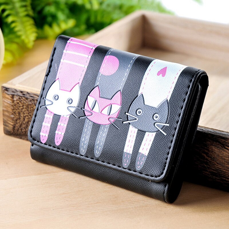 Walleta Women Ladies Girls Cat Pattern Coin Purse Short Wallet Card Holders Lovely Cat Print